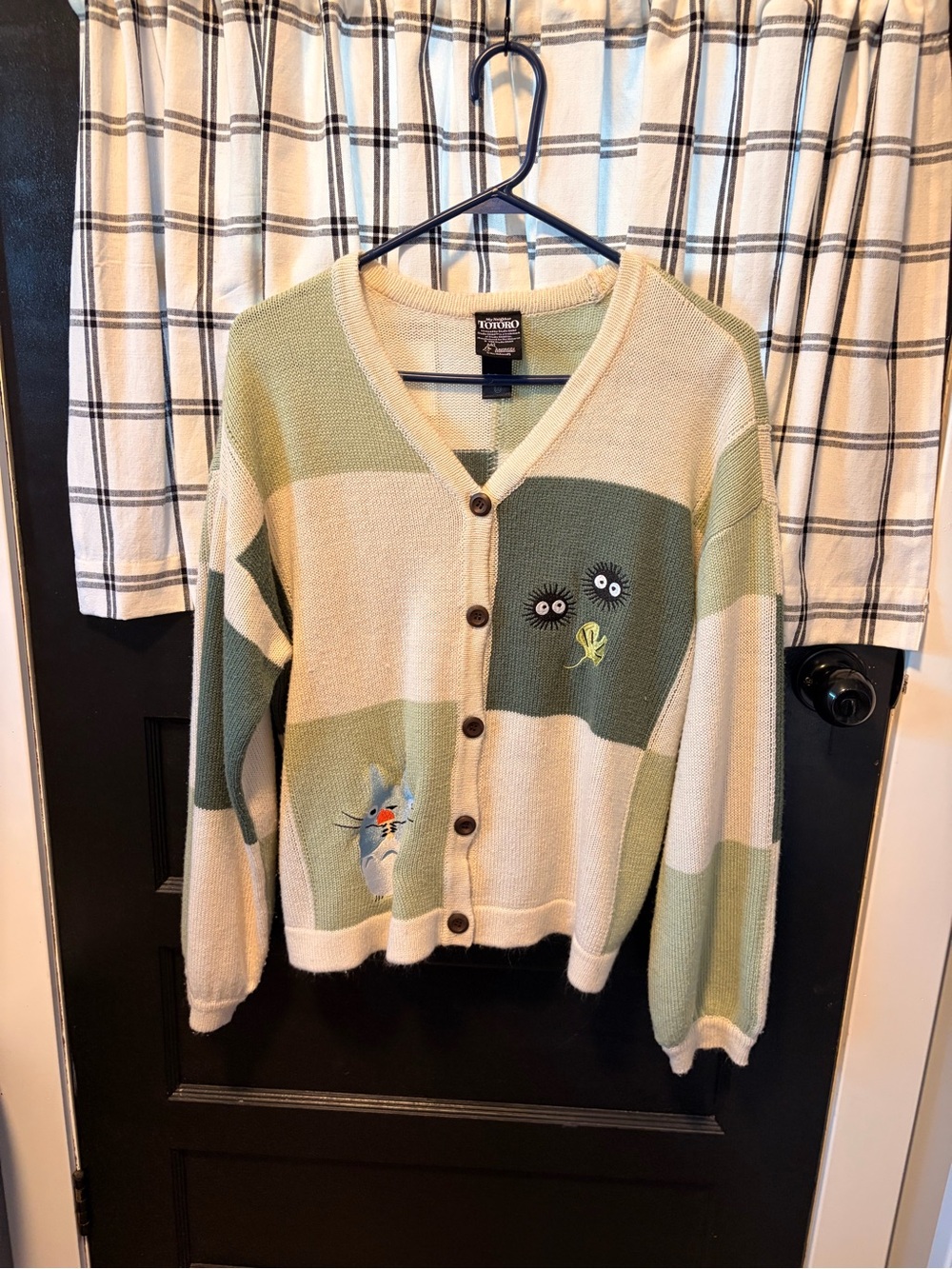 My Neighbor Totoro Checkered Button Cardigan with Embroidered Characters